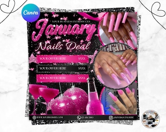 Folleto de uñas de Año Nuevo, promoción de citas en salones de belleza (editable en Canva, descarga digital)