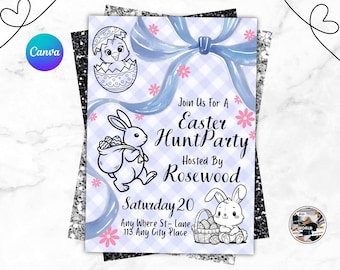 Invitación a brunch de Pascua y búsqueda de huevos: plantilla editable para fiesta de Pascua