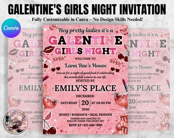 Bearbeitbares Brennbuch Galentines Tag einladen, rosa Mädchen-Party-Einladung, Valentinstag einladen, nur Mädchen, mittlere Mädchen Galentines einladen