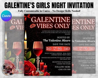 Invitación para la Noche de Chicas de Galentine, Invitación para Cena de San Valentín con Amigos, Invitación Digital de San Valentín, Descarga Instantánea para el Día de Galentine