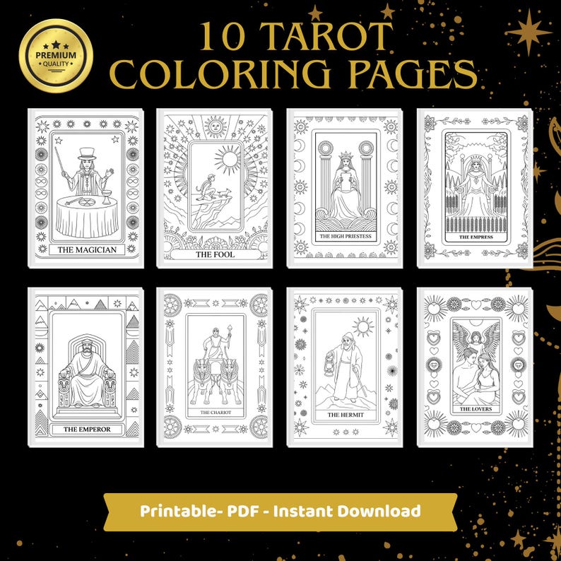 Esoteric Colouring In Tarot Card Coloring Pages: Major Arcana Mystical Art (digital Download ...
