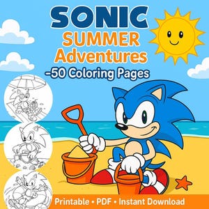 Sonic Summer Coloring Pages – 50 Printable Sheets for Kids | Fun Vacation Activity | Digital Download Coloring Book PDF