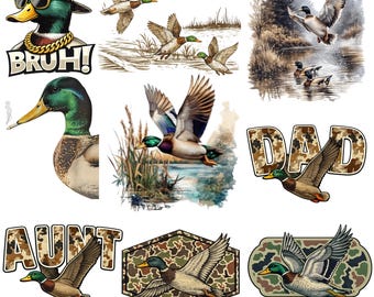 Duck PNG Bundle Transparent Background MallardDuck Clipart Hunting Duck Art Vintage Duck Illustration Camouflage Duck Design Sublimation PNG