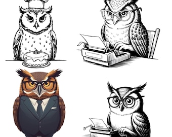 Confused CEO Owl Digital Art – Funny Cartoon Office Wall Decor