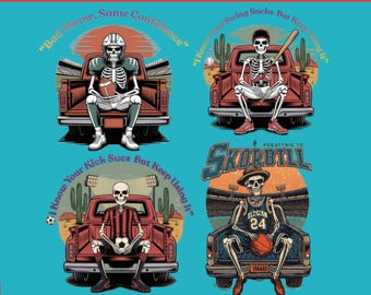 Funny Sports Skeleton PNG Bundle, Retro Skeleton Playing Basketball Football Soccer Baseball gift,Vintage Truck Sports Graphics for T-shirt