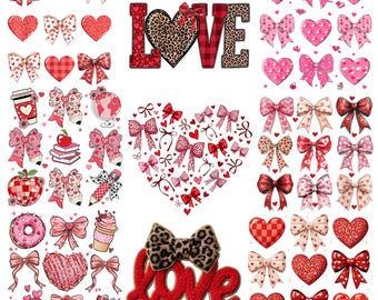 Valentine's Day Coquette Bows png Bundle, Pink Leopard Heart PNG,Love Sublimation Designs, Retro February 14 Clipart,Cute Pink Bow Pack,gift