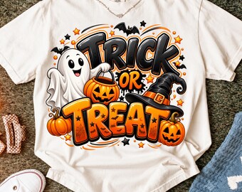 Trick or Treat PNG, Halloween Ghost PNG, Pumpkin png, Witch Hat png, Spooky Halloween Design, Halloween Sublimation