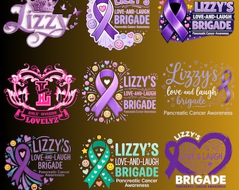 Lizzy's Love and Laugh Brigade PNG Bundle – Pancreatic Cancer Awareness Designs, Purple Ribbon Clipart, Funny Friendship Quotes, Sublimation