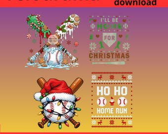 Baseball Christmas Bundle SVG PNG – 4 Funny Xmas Baseball Designs, Ugly Sweater, Holiday Sports Digital Download