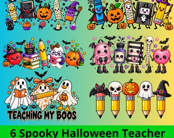 Halloween Teacher PNG Bundle, Spooky Teacher PNG, Cute Halloween School Designs, Teacher Shirt PNG, Sublimation png, Digital Download