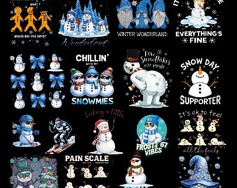 Winter Snowman PNG Bundle | Funny Christmas Snow Designs | winter shirt gift | Snowman PNG 300 DPI | T Shirt Mug Sticker Design,gif ting