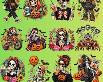 Halloween PNG Bundle, Spooky Skeleton PNG, Ghost Pumpkin png, Halloween Skull PNG, Gothic Halloween Designs, Sublimation png, Spooky Season