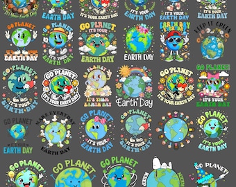 Cute Earth Day png Bundle + 30 | Go Planet Designs | Kids Teacher Shirts | Earth Day 2026 PNG, Cricut Files, Cartoon Planet Clipart