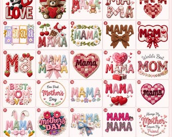 30 Mama PNG Crochet Bundle | Mother's Day Sublimation Designs | Retro Coquette Mom Clipart | Floral Mama Shirt PNG Download,best mom