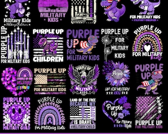 Set of 30+ military-themed children's designs,Purple military child,Military Child Month, PNG, Military Child, Sublimation military children