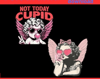 Not Today Cupid SVG PNG | Funny Anti Valentine Design | Cute Cupid With Sunglasses | Valentine Shirt SVG