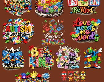 Autism PNG Bundle | Autism Awareness Sublimation,Support Squad, Hand-Painted,Autism Mom Png, Autism Kids Png, Autism Png Designs