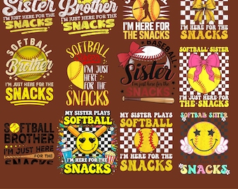 Softball Sister Brother SVG Bundle, I'm Just Here For The Snacks PNG, Funny Softball Family Shirt Designs, Cricut Files