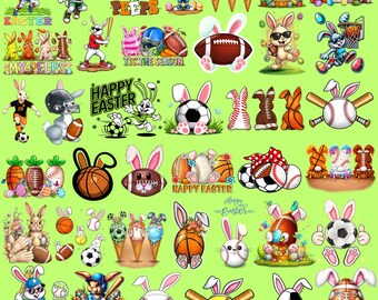 Easter Sports Bunny PNG Bundle, Baseball Basketball Football Cute Rabbit Sublimation Digital Download