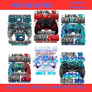 Level 10 Unlocked Awesome Since 2016 PNG, giftfu l,gif ting,gifted-giftfully Video Game Controller sublimering, Double Digits Gamer Boy Gift