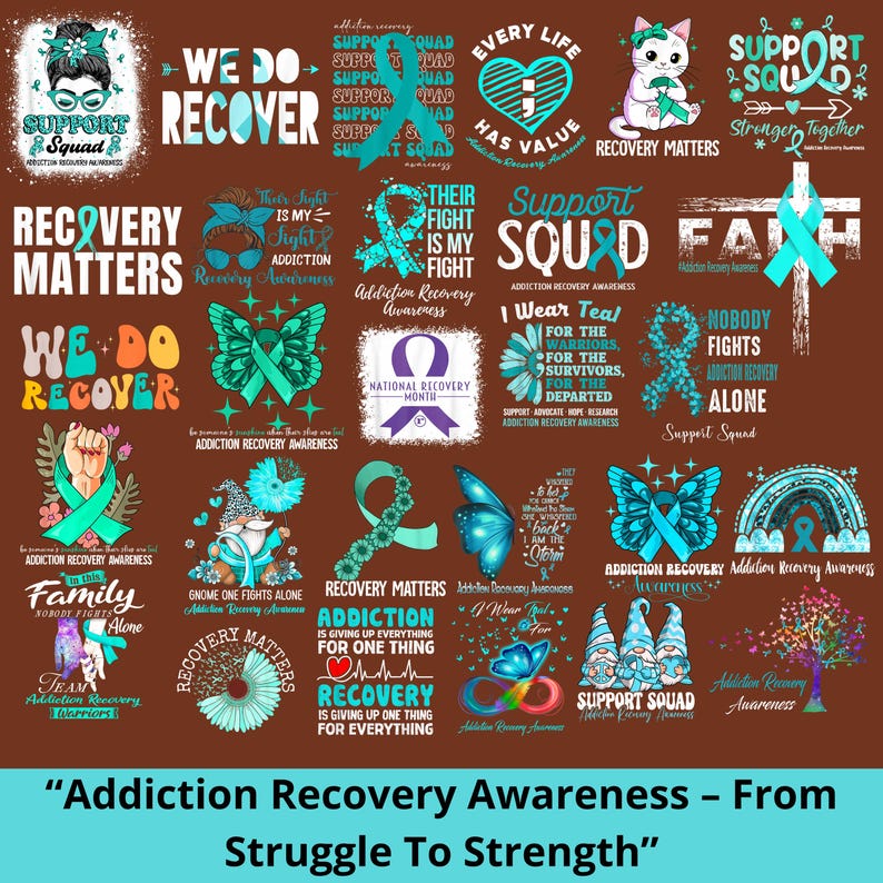 Addiction Recovery Awareness Png Bundle, Addiction Recovery Png, Teal ...