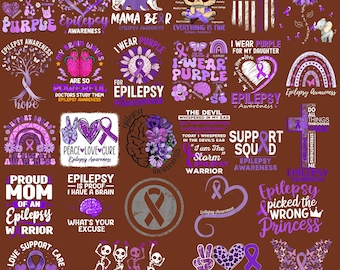 Epilepsy Awareness Png Bundle, Epilepsy Warrior Png, Epilepsy Ribbon Png, Purple Ribbon Png, Peace Love Cure Png, Awareness Ribbon Png