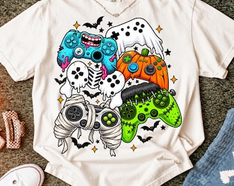 Halloween Gamer PNG Bundle, Gaming Halloween PNG, Ghost Controller png, Pumpkin Gamepad, Skeleton Gamer Design, Spooky Gaming png