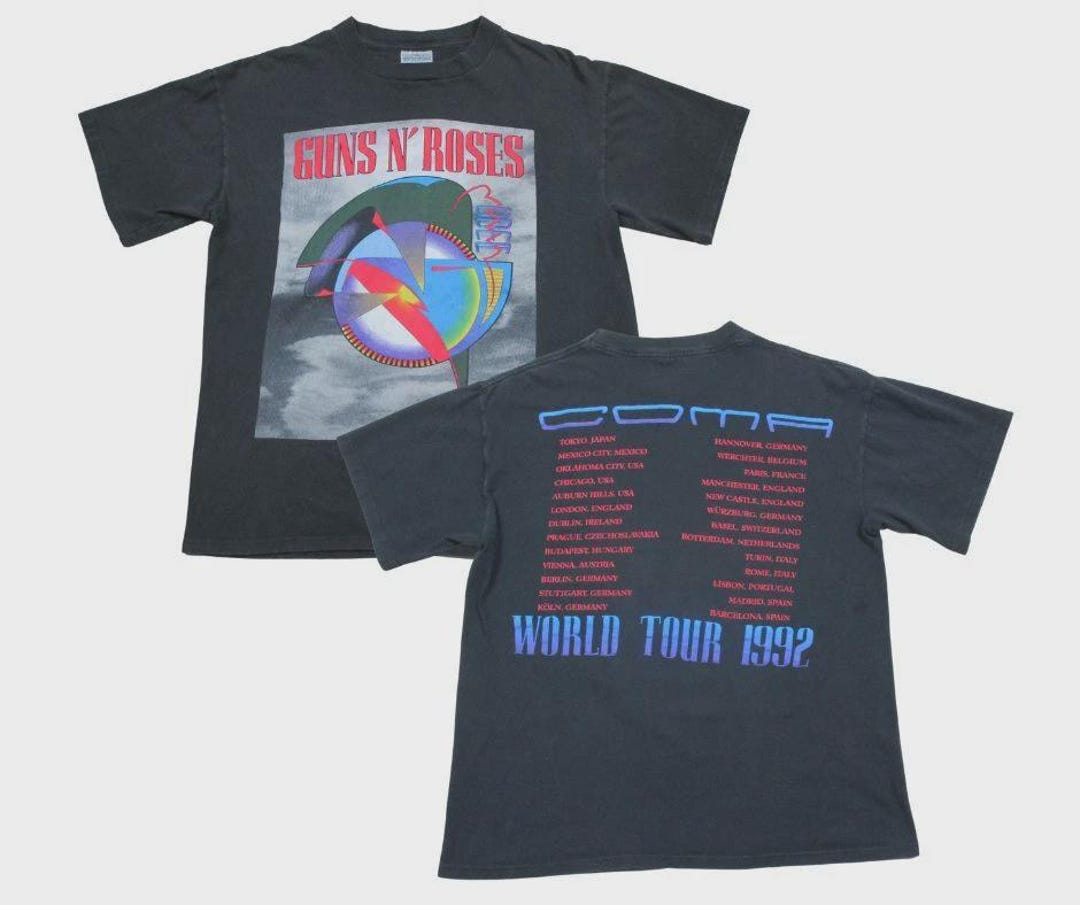 Vintage Style Guns N Roses Coma World Tour 1992 T-shirt Double