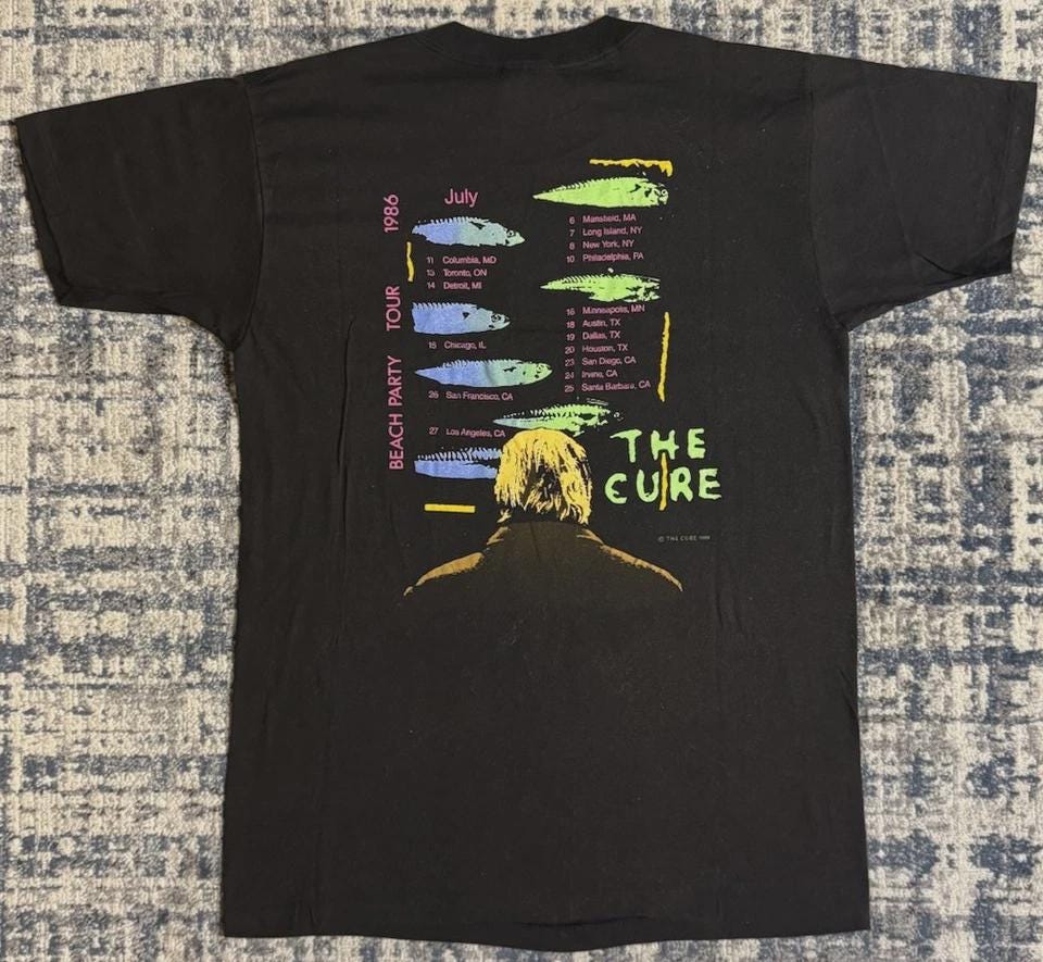 Vintage Style the Cure Beach Party Tour 1986 T-shirt Double Side