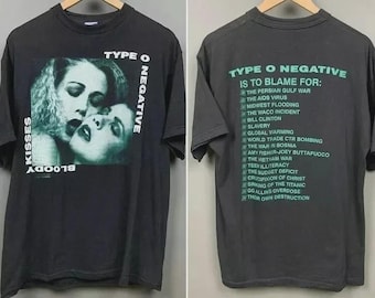 Vintagestijl TYPE O NEGATIEF 1993 Bloody Kisses Tour T-shirt dubbelzijdig maat S-4XL