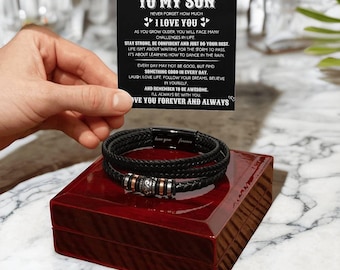 Engraved Braided Vegan Leather Bracelet: To My Son, Legacy Bond