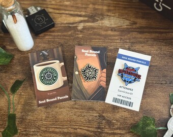 Supernatural Inspired Enamel Pins | Winchester Coffee, Anti-Possession, Convention Pin | Fandom Accessory