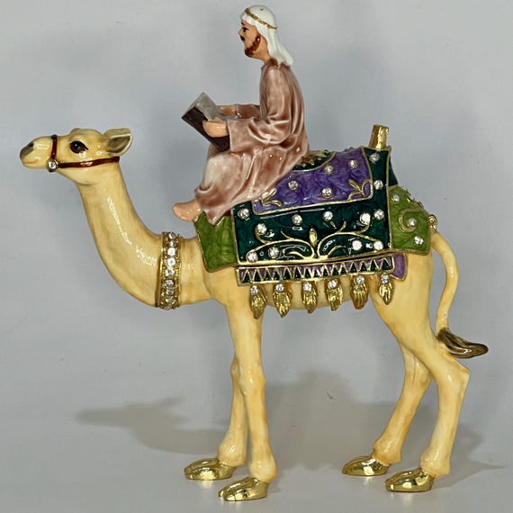 Vintage Trinket Box – Wise Man on Camel – Hinged,… - image 1