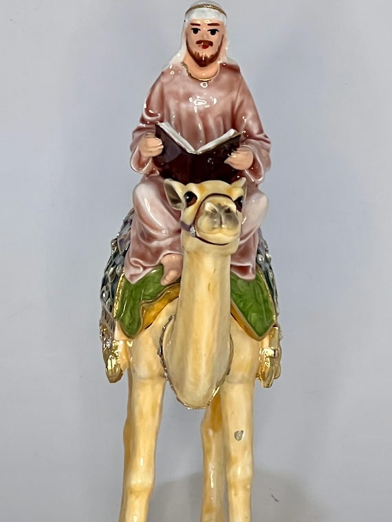Vintage Trinket Box – Wise Man on Camel – Hinged,… - image 2