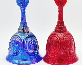 Ensemble de cloches du bicentenaire Fenton • Bleu carnaval et rouge rubis • 1776-1976 • Ça brille ! • Cinquantenaire