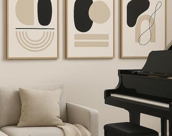 Minimalist Abstract Art Prints Set | Black, Beige, & Neutral Decor (Digital Prints)
