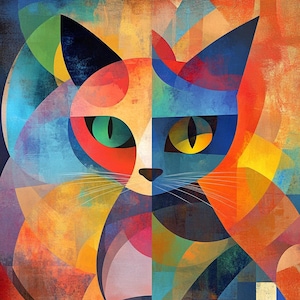 Abstract Cats Printable Art, Living Room Art, Office Art, Digital Art Prints, Printables, Brilliant colors, Colorful Kitty, Colorful Cat