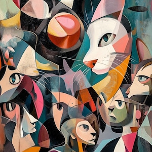 Abstact Cats Printable Art, Room Art, Digital Art Prints, Printables, Illustration Art