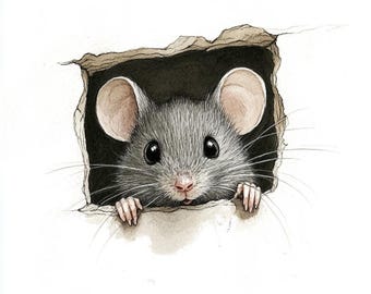 Aquarel babymuis, kunst aan de muur kinderkamer (digitale download)