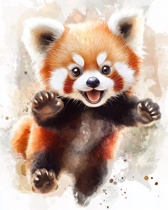 Red Panda Painting Oil Original 4x4 Inch Frame, Small Oil Painting Framed Artwork, Cute Animal