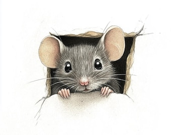 Aquarel babymuis, kunst aan de muur kinderkamer (digitale download)