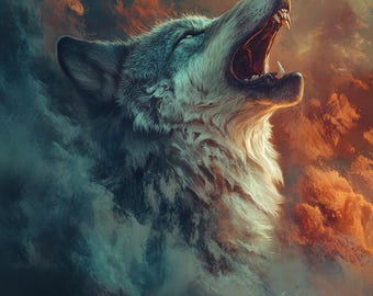 Howling Wolf Art Print – Vibrant Colors, Modern Wildlife Portrait