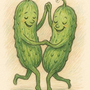 Pickle Watercolor Digital Wall Art |Funny Pickle Print | Quirky Pickle Kitchen Decor |Pickle Illustration| pickles dancing, pickle band