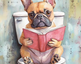 Lámina de perro en el inodoro, varias razas, arte para el baño (impresión digital)