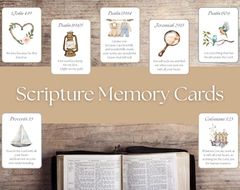 32 Bible Verse Memorization Cards for Kids | Whimsical Watercolor Scripture Cards | Christian Homeschool Printable | Instant Download