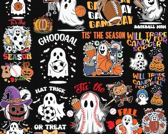 Halloween-sport png-bundel, spookachtige honkbalspeler png, grappige basketbal halloween png, herfstsport GhostPumpkin png, Halloween-speldag