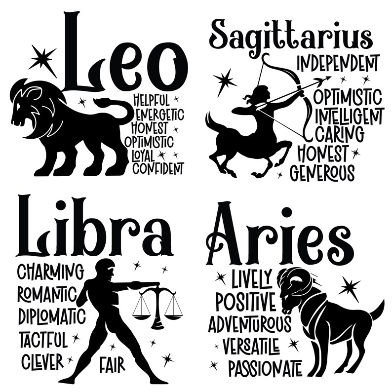 Zodiac Sign SVG Bundle, Star Sign SVG Files, Astrology Zodiac Cut Files ...