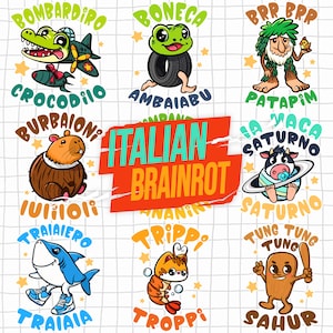 Italian Brainrot Homage Png Bundle,Shirt Design Tralalero Tralala, Bombardino Cocodrilo, Ballerina Cappuccina, Rhino Toasterino, Tung Sahur