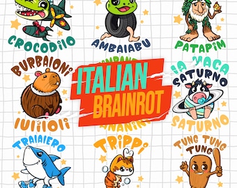 Italian Brainrot Homage Png Bundle,Shirt Design Tralalero Tralala, Bombardino Cocodrilo, Ballerina Cappuccina, Rhino Toasterino, Tung Sahur