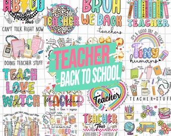 Teacher Png Bundle, Back to School Bundle Png Teacher Retro Designs, Groovy Floral Teacher Appreciation Teacher Life Teacher vibes Shirt Png